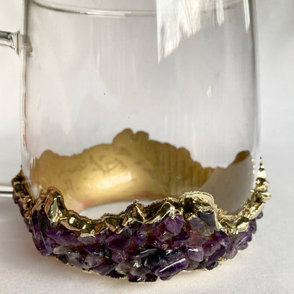 Set of 2 |Crystal Glass Coffee/Tea/Juice Mugs with Gold Plated Purple