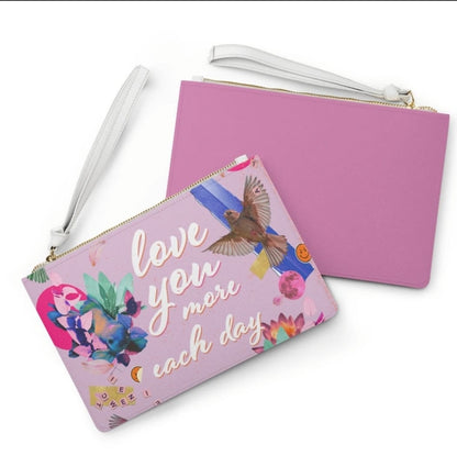 Love You More Each Day Floral Designed Zipped Clutch Bag