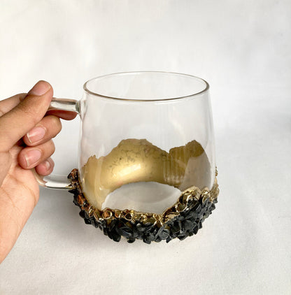 Set of 2 |Crystal Glass Coffee/Tea/Juice Mugs with Gold Plated Black