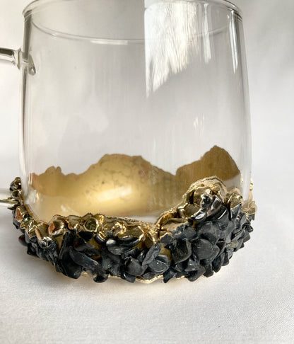 Set of 2 |Crystal Glass Coffee/Tea/Juice Mugs with Gold Plated Black