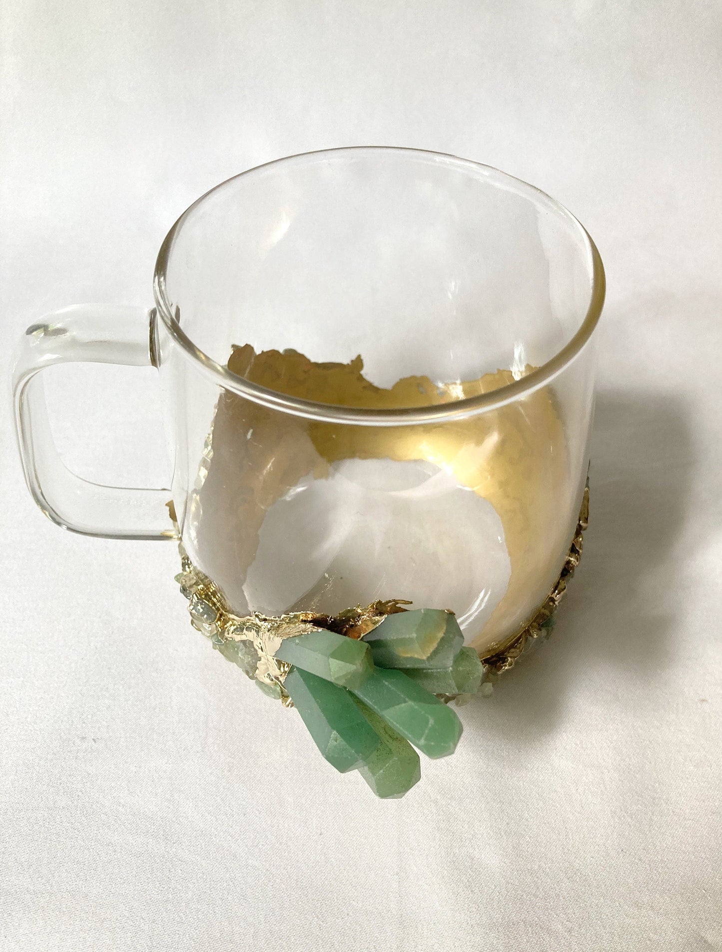 Set of 2 |Crystal Glass Coffee/Tea/Juice Mugs with Gold Plated Green