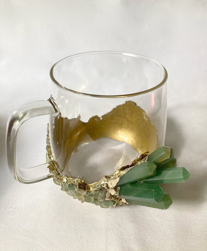 Set of 2 |Crystal Glass Coffee/Tea/Juice Mugs with Gold Plated Green