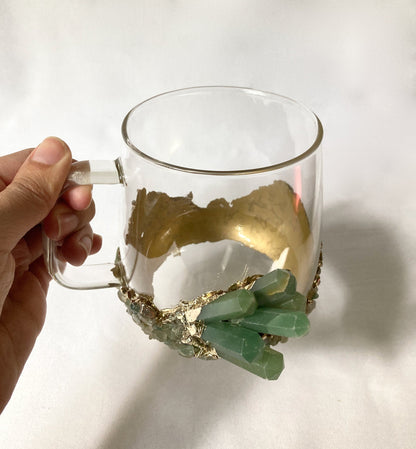 Set of 2 |Crystal Glass Coffee/Tea/Juice Mugs with Gold Plated Green