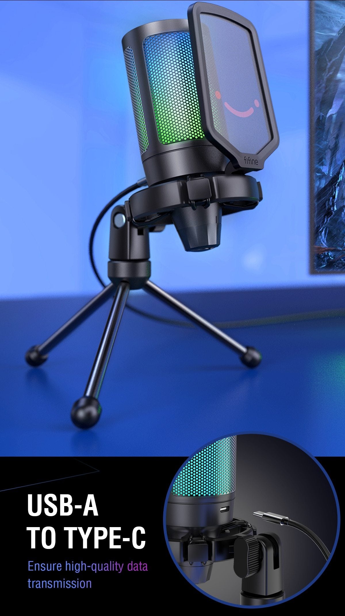 USB Condenser Gaming Microphone, for PC PS4 PS5 MAC with Pop Filter